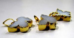 Belle main sculptée naturelle Druzy papillon forme pendentif breloque 24 Kt or électro plaqué blanc Drusy connecteurs de pierres précieuses - Product Image 4