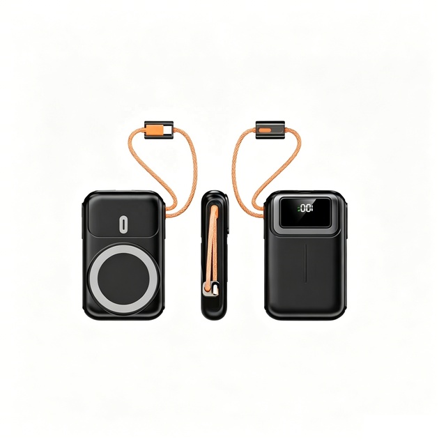 Low Temp Safe Fast Charging Magnetic Power Bank 10000mAh Built-in Cable Foldable Stand 25W Qi2.2 Wireless Charger