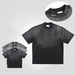T-shirt 100% in cotone lavata con acido lavorata a maglia a girocollo oversize abiti da <span class=keywords><strong>Streetwear</strong></span> per <span class=keywords><strong>uomo</strong></span> - Product Image 3