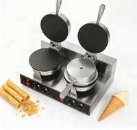Machine à gaufres et cornets de crème glacée professionnelle à double tête en acier inoxydable avec contrôle de température pour les snack-bars