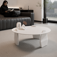 Weißer Hochwertiger Kleiner Apartment-Couchtisch Minimalistischer Mattierter Gehärteter Glas Kreativer Sockel Runder Couchtisch