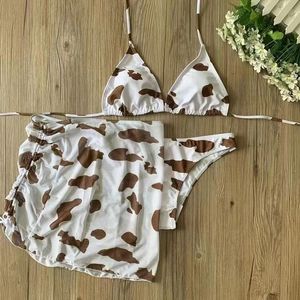 <strong>Cow</strong> <strong>Print</strong> Sexy <strong>Bikinis</strong> Unique Design Swimwear and Beachwear Three Piece Swim Set With Mesh Skirt Bathing Suit Girl <strong>Bikini</strong> - Product Image 4