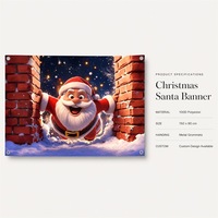 Spanduk Santa Natal Poliester 100D 150x90cm Dinding Bata 3D Malam Berbintang Bendera Gantung dengan Lubang Logam