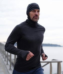 Men's Lightweight Merino Wool Active Hoodie <strong>with</strong> Mask Merino Wool <strong>Jumper</strong> Pullover Sweat <strong>Shirt</strong> Designed for Running - Product Image 4