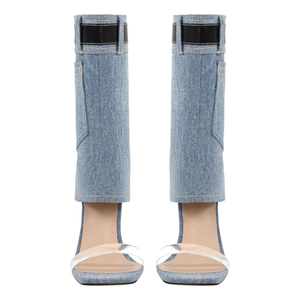 Sandales à talons en denim bleu pour femmes et dames travaillant d'autres sandales chaussures de mode - Product Image 3
