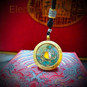 प्राचीन तांबे के पेलेंट गबू बॉक्स पर्वत भूत क्रपे मरेटल टैबू चार देवता जानवर हार बांस चेन के साथ चार देवता - Product Image 3