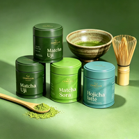 Boîte en métal pour matcha avec logo personnalisé, 30/40/50g, fermeture hermétique avec anneau de traction, couvercle à vis, qualité alimentaire, anti-fuite, pour poudre de thé