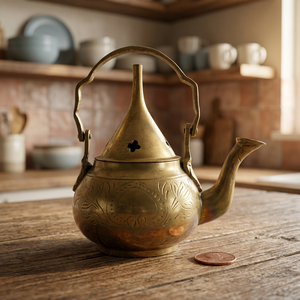 Vintage Brass Tea Kettle With <b>Lid</b> And Handle Decorative Engraved Design Water <b>Pot</b> Kettles Metal Drinkware - Product Image 4