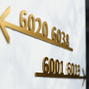 Número de habitación de guía de flecha de Hotel de oro cepillado con letras <span class=keywords><strong>3D</strong></span> de acero inoxidable de 3mm no luminoso, personalización de identificación de número de puerta - Product Image 1