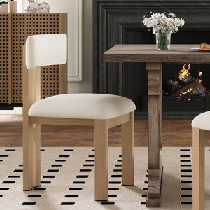 Sillas de comedor tapizadas sin brazos con patas de metal (juego de 2), color beige - Product Image 4