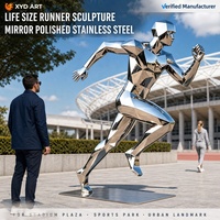 Sculpture moderne sur mesure en acier inoxydable grandeur nature, poli miroir, motif géométrique de figure en course, pour les places sportives et les campus