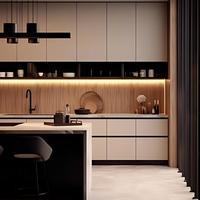 Cuisine contemporaine sur mesure, écologique, résistante à l'eau, multifonctionnelle, avec éclairage LED, îlot design, quartz/granit