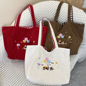Sacs fourre-tout en velours côtelé à double face avec broderie féminine LOGO et couleurs personnalisées pour toutes <span class=keywords><strong>les</strong></span> saisons. - Product Image 1