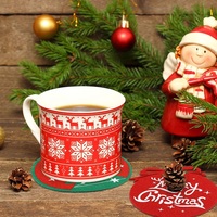 9 Pack Arbre de Noël Flocon de Neige Boissons Vin Tasse à Café Feutre Dessous de Verre Tasse Tapis Noël Vacances Sous-verres