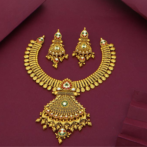 South Indian Traditional Temple Jewelry Gold <b>Necklace</b> Set with Earrings Bridal Wedding Ethnic <b>Statement</b> Design Handcrafted - Product Image 1