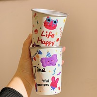 Tasse à eau en acier inoxydable 304 à couvercle simple, motif graffiti original, pour camping, pique-nique, bière, café, thé, design mignon de dessin animé