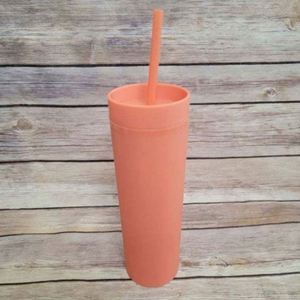 Wholesale 16oz Double Wall <b>Reusable</b> Matte Plastic Acrylic Cylindrical Skinny Tumbler <b>with</b> <b>Lid</b> Straw BPA Free in Bulk - Product Image 5