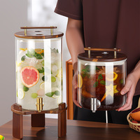 Distributeur de boissons en verre borosilicate avec couvercle en bois, robinet et support, grande capacité, pour infusion de fruits