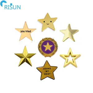 Fábrica Personalizada 3D Expressão Bonito Bom Desempenho Gold Star Lapel Pins Badges Broches Custom Gold Star Esmalte Pin
