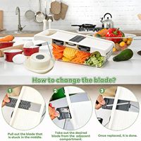 Mandoline 6-en-1, trancheuse manuelle de cuisine, coupe-légumes multi-lames, plateau de drainage, lames en acier inoxydable, sans BPA, base antidérapante