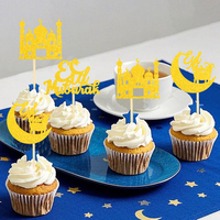 24 Sets Eid Al Fitr Kuchendekoration, Mond Sterne, Frohes Ramadan, Islamisch-Muslimische Themen-Ramadan-Party Kuchendekorationen