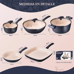 Modern <b>Ceramic</b> Marble Coated Pot <b>Pan</b> Glass Lids Bakelite Handles Non-Stick Aluminum Cookware Set Gas Induction Ready 6-Piece - Product Image 4
