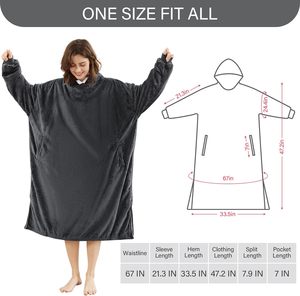 Quá Khổ mặc Sherpa lông cừu chăn trùm đầu áo chăn ấm dày quá khổ áo chăn - Product Image 6