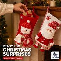 Deux chaussettes de Noël brodées de fleurs - Chaussettes surdimensionnées en polyester tridimensionnelles avec motif bonhomme de neige et bonbons, idéales comme sac cadeau
