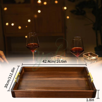 Grand support de plateau de service en bois massif antique rectangulaire avec poignée en métal faite à la main pour la cuisine, l'hôtel et le café.