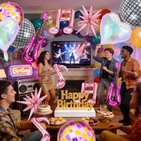 Lot de 14 ballons en aluminium pour fête musicale, guitare disco, 32 pouces, rose, ensemble de ballons cœur holographiques pour décorations de concert et de fête