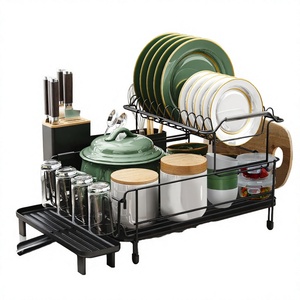 High Quality Metal Double Tier Non-Folding Floor Type Kitchen <b>Dish</b> Drying <b>Rack</b> Storage Holders & <b>Racks</b> - Product Image 4