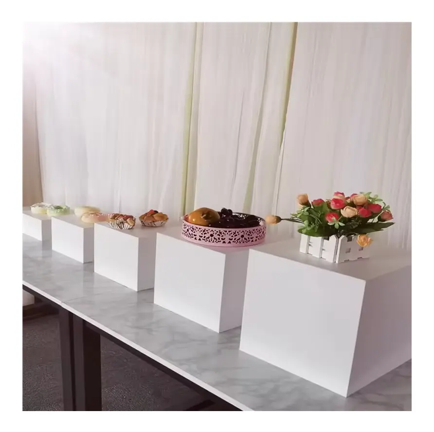 Gaojian Factory White Buffet Acrylic table Riser Cube Display Nesting Risers Dessert Cake Stand Square Pedestal Box Food Riser