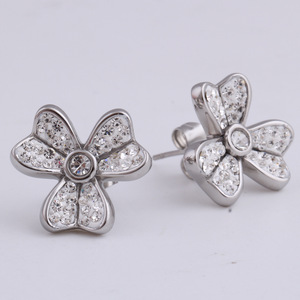 Flower <b>Stud</b> <b>Earrings</b> White Diamond Encrusted 304 Stainless Steel Gift Jewelry - Product Image 4