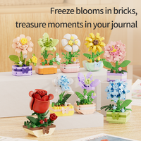 Set de Bloques de Construcción de Rosas Rojas DIY, Modelo de Planta en Maceta Botánica 3D, Kit de Construcción, Decoración Creativa para Escritorio, Juguete de Regalo