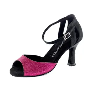 粉色麂皮鞋底专业比赛运动舞蹈女性跳舞高跟鞋萨尔萨拉丁舞鞋evk117F