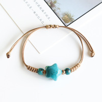 Bracelet de couple en céramique colorée en forme d'étoile de mer, bracelet en corde tressée de couleur café, perles en céramique, cadeau pour homme et femme
