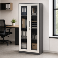 Armoire de classement moderne à 2 portes en verre, armoire de rangement de bureau en acier, combinaison de rangements verrouillables, structure KD