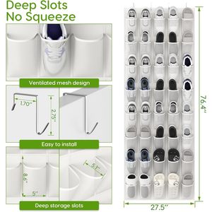 Organisateur de chaussures à suspendre derrière la porte, 40 poches, en maille respirante, support mural pour rangement de chaussures, blanc - Product Image 2