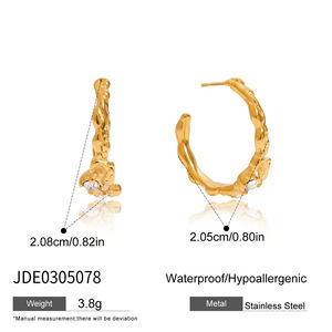 J & D anting-anting simpai modis trendi 18K baja tahan karat lapis emas klasik tidak beraturan berlian imitasi dipalu CC anting-anting simpai - Product Image 6