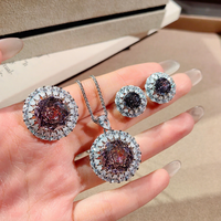 Bijoux en zircon cubique rond de luxe pour femmes, bague réglable, collier, boucles d'oreilles, déclaration de style, cadeau de mariage, fête