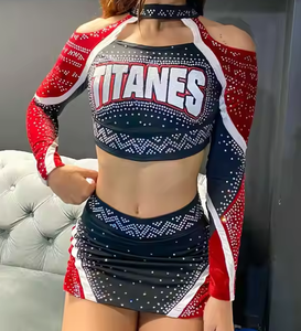 Personnalisable Hommes Femmes Cheerleading Uniformes Spandex Cheer Wear Sets Imprimé Strass Techniques Adultes OEM Service - Product Image 3