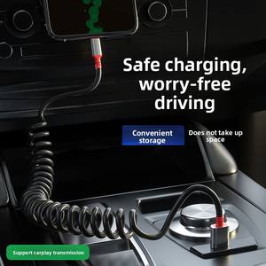 <span class=keywords><strong>สาย</strong></span><span class=keywords><strong>ชาร์จ</strong></span>ในรถยนต์แบบ 2-in-1 สำหรับระบบนำทาง CarPlay, PD 60W <span class=keywords><strong>ชาร์จ</strong></span>เร็ว แบบสปริงยืดหดได้ หัวต่อแบบ Dual Type-C ตัวผู้ - Product Image 2