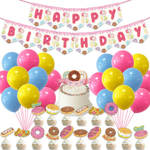 Pancarta de Cumpleaños para Niña, Guirnalda Colgante, Globos, Adornos para Cupcakes, Decoración de Fiesta con Temática de Donuts, Pancarta para Baby Shower - Product Image 1