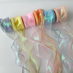 Nastro Iridiscente <span class=keywords><strong>in</strong></span> Chiffon a Coda di Pesce con Motivi Floreali per Decorazioni, Fiocchi, Negozi, Accessori per Abbigliamento, Bordure per Tende, Rotolo Fresco - Product Image 2