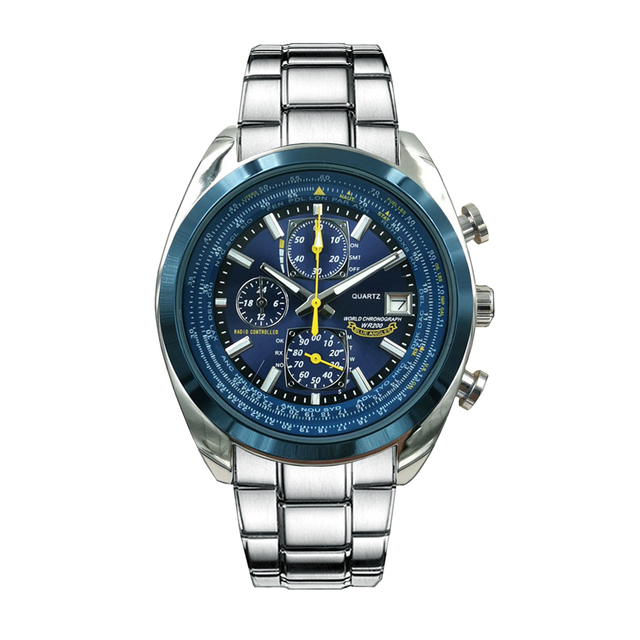 Classic Men's Sport Quartz Chronograph Watch 22mm Plated Stainless Steel Bracelet Leather Strap 44mm Glass Fashion Business