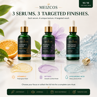 MEIZCOS Vitamin C Retinol Hyaluronic Acid Serum Trio 30ml Botol Hijau Serum Wajah Pencerah Pengencang Melembapkan Set Perawatan Harian