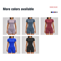 Ensemble de vêtements de sport pour femmes en coton biologique personnalisé OEM, haut à manches courtes et short de cycliste, vêtements de yoga, vêtements de fitness extensibles