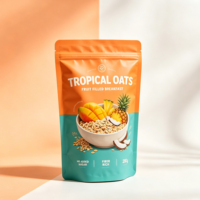 Sachet d'emballage alimentaire refermable personnalisé avec fermeture éclair et trou de suspension pour fruits, flocons d'avoine et céréales