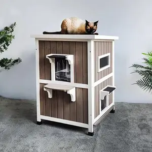 Casa De Gato De Madeira Ao Ar Livre Pequena Casa Escondida Ideal Waterproof Cat Shelter