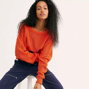 Maglioni autunnali a maniche lunghe a maniche lunghe in <span class=keywords><strong>maglia</strong></span> lavorata a <span class=keywords><strong>maglia</strong></span> girocollo <span class=keywords><strong>arancione</strong></span> per <span class=keywords><strong>donna</strong></span> - Product Image 1